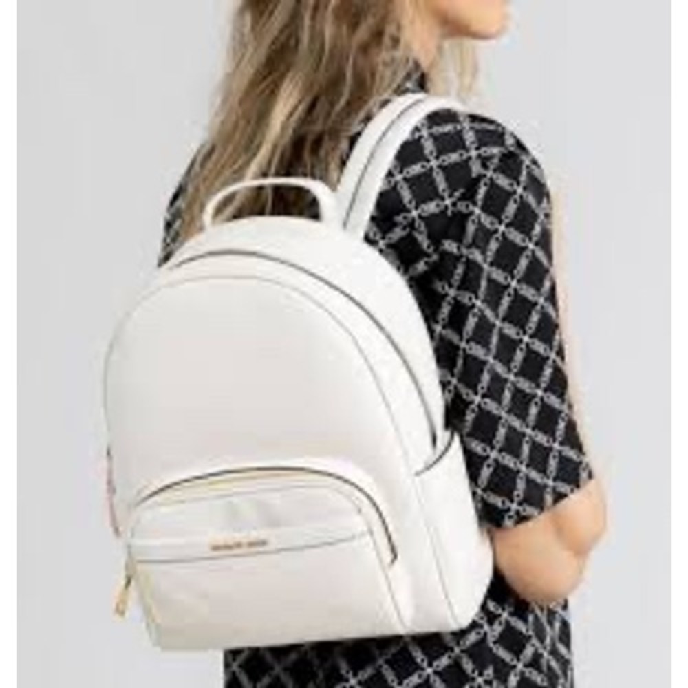 Michael Kors Bex Medium Pebbled Leather Backpack Optic White Leather Travel - Picture 3 of 16
